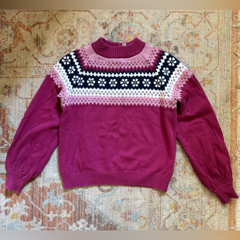 Girl’s Size 10 Janie and Jack Multicolored Fair Isle Knit Pullover Sweater EUC